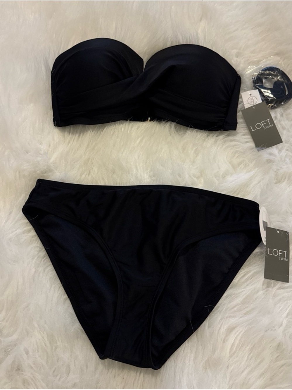 LOFT Black Twist Bandeau Bikini Set with Removable Straps